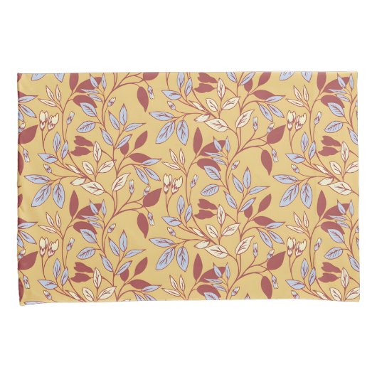 Elegant Floral Pattern with Red and Blue Leaves Kussensloop (Voorkant-Rechts)