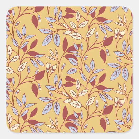 Elegant Floral Pattern with Red and Blue Leaves Vierkante Sticker (Voorkant)