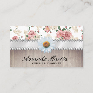 Elegant Floral Pattern Wood Trim en Daisy Visitekaartje