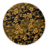Elegant  Floral Pattern | Zwart en goud Keramische Knop (Voorkant)