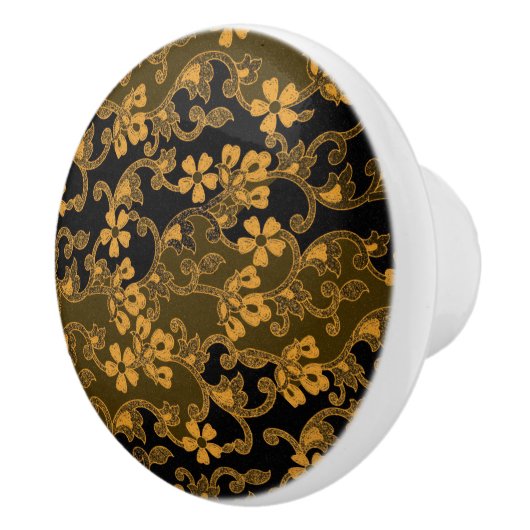 Elegant  Floral Pattern | Zwart en goud Keramische Knop (Rechts)