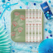 Elegant Floral Patterned Accented Square Papieren Bordje (Feest)
