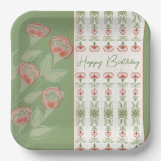 Elegant Floral Patterned Accented Square Papieren Bordje