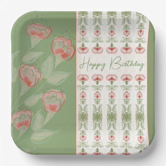 Elegant Floral Patterned Accented Square Papieren Bordje (Voorkant)