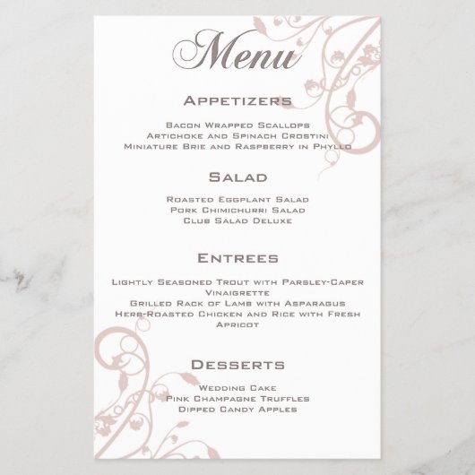Elegant Floral Peach Blush Wedding Menu Flyer (Voorkant)