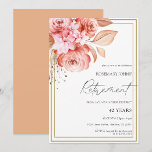 Elegant Floral Peach Retirement Kaart