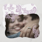 Elegant Floral Peacock Paarse Foto slaat de datum  Save The Date (Voorkant / Achterkant)