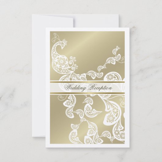 Elegant Floral Peacock White Wedding Dinner Recept Kaart (Voorkant)