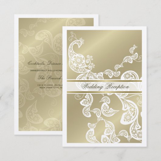 Elegant Floral Peacock White Wedding Dinner Recept Kaart (Voorkant / Achterkant)
