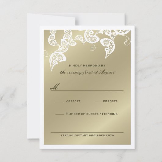 Elegant Floral Peacock White Wedding RSVP Kaart (Voorkant)