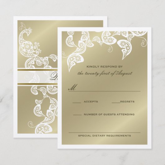 Elegant Floral Peacock White Wedding RSVP Kaart (Voorkant / Achterkant)