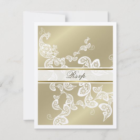 Elegant Floral Peacock White Wedding RSVP Kaart (Achterkant)