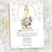 Elegant Floral Pearls & Prosecco Vrijgezellenfeest Kaart