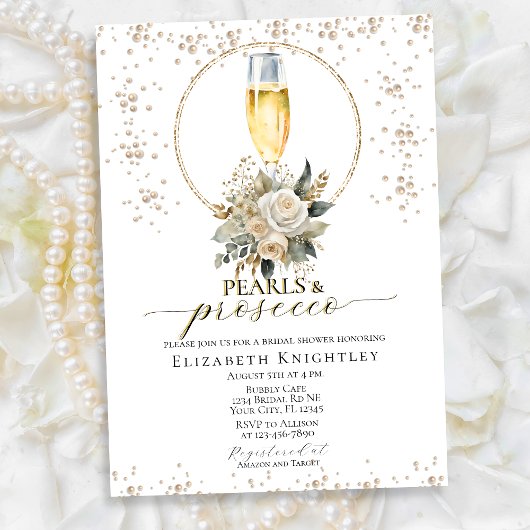 Elegant Floral Pearls & Prosecco Vrijgezellenfeest Kaart