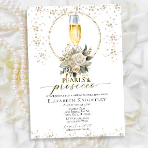 Elegant Floral Pearls & Prosecco Vrijgezellenfeest Kaart
