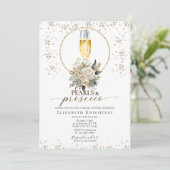 Elegant Floral Pearls & Prosecco Vrijgezellenfeest Kaart (Staand voorkant)