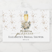 Elegant Floral Pearls & Prosecco Vrijgezellenfeest Sparkling Wijnetiket (Enkel label)