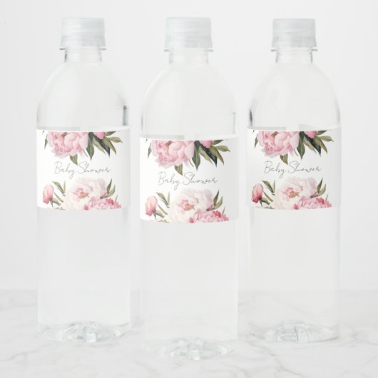 Elegant Floral Peonies baby shower Waterfles Etiket (Flessen)