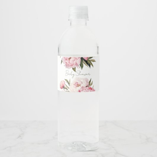 Elegant Floral Peonies baby shower Waterfles Etiket (Voorkant)