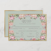 Elegant Floral Peonies Gold Script Weduwschap RSVP (Voorkant / Achterkant)