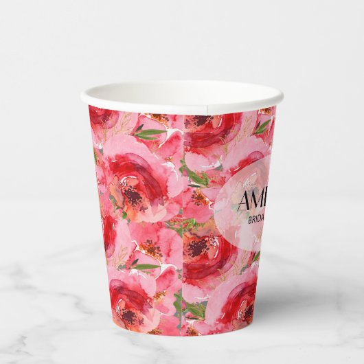 Elegant Floral Peonies Vrijgezellenfeest Papieren Bekers (Rechts)