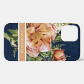 Elegant Floral Peony Pink Burgundy Navy Blue Wood Case-Mate iPhone Case (Achterkant (horizontaal))