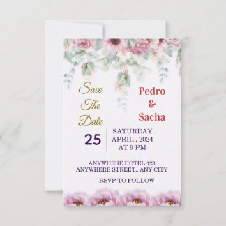 Elegant Floral Peony Save The Date Invitation Kaart