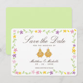 Elegant Floral & Perfect Pear Couple Cute Wedding Save The Date (Voorkant / Achterkant)