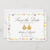 Elegant Floral & Perfect Pear Couple Cute Wedding Save The Date (Voorkant)