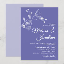 Elegant floral periwinkle white orchids bruiloft kaart