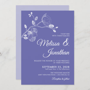 Elegant floral periwinkle white orchids bruiloft kaart