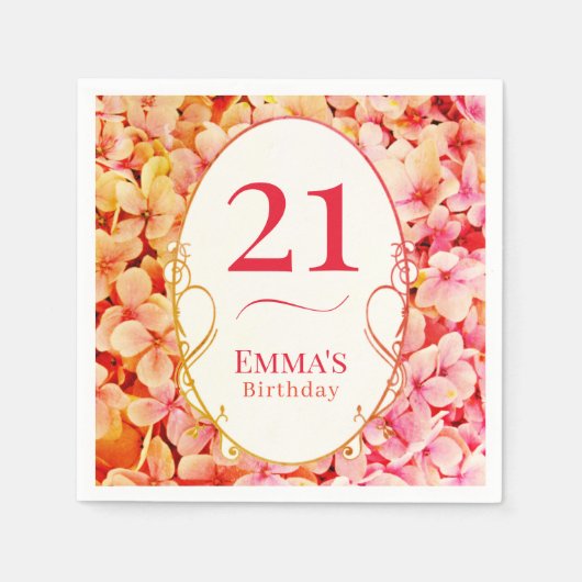 Elegant Floral Personalized 21st Birthday Party Servet (Voorkant)