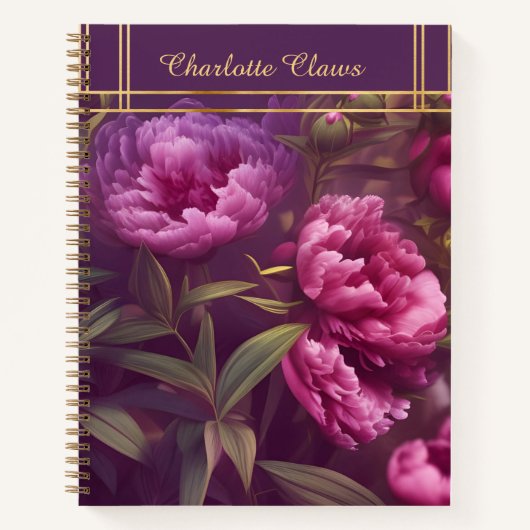 Elegant Floral Personalized Peony Notitieboek (Voorkant)