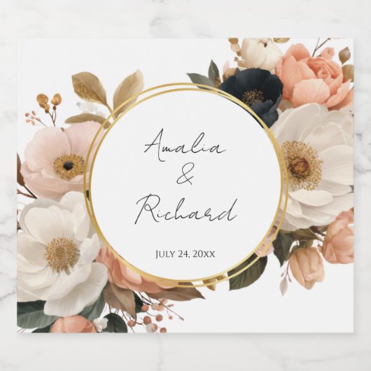 Elegant Floral Personalized Wedding Bottle Labels Sparkling Wijnetiket (Enkel label)
