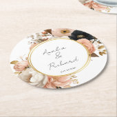 Elegant Floral Personalized Wedding Coasters Ronde Kartonnen Onderzetter (Gebogen)