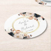 Elegant Floral Personalized Wedding Coasters Ronde Kartonnen Onderzetter (Gebogen)