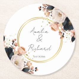 Elegant Floral Personalized Wedding Coasters Ronde Kartonnen Onderzetter