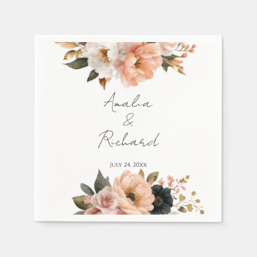 Elegant Floral Personalized Wedding Napkins Servet (Voorkant)