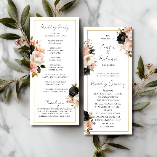 Elegant Floral Personalized Wedding Program Programmakaart
