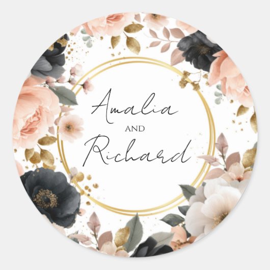 Elegant Floral Personalized Wedding Sticker (Voorkant)
