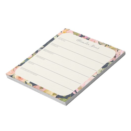 Elegant  Floral Personalized Weekly Planner Notitieblok (Linkerzijde)