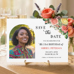 Elegant Floral Photo 33rd Birthday Party  Save The Date<br><div class="desc">Elegant,  colorful,  joyful design with watercolor roses and 1 special photo. Customize the details for a unique and chic Save the Date Card.</div>