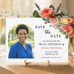 Elegant Floral Photo 45th Birthday Party  Save The Date<br><div class="desc">Elegant,  colorful,  joyful design with watercolor roses and 1 special photo. Customize the details for a unique and chic Save the Date Card.</div>