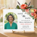 Elegant Floral Photo 63rd Birthday Party  Save The Date<br><div class="desc">Elegant,  colorful,  joyful design with watercolor roses and 1 special photo. Customize the details for a unique and chic Save the Date Card.</div>