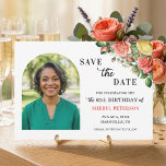 Elegant Floral Photo 65th Birthday Party  Save The Date<br><div class="desc">Elegant,  colorful,  joyful design with watercolor roses and 1 special photo. Customize the details for a unique and chic Save the Date Card.</div>