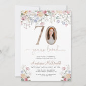 Elegant Floral Photo 70th Birthday Kaart (Voorkant)