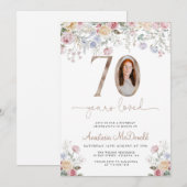 Elegant Floral Photo 70th Birthday Kaart (Voorkant / Achterkant)
