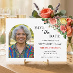 Elegant Floral Photo 77th Birthday Party  Save The Date<br><div class="desc">Elegant,  colorful,  joyful design with watercolor roses and 1 special photo. Customize the details for a unique and chic Save the Date Card.</div>