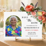 Elegant Floral Photo 90th Birthday Party  Save The Date<br><div class="desc">Elegant,  colorful,  joyful design with watercolor roses and 1 special photo. Customize the details for a unique and chic Save the Date Card.</div>