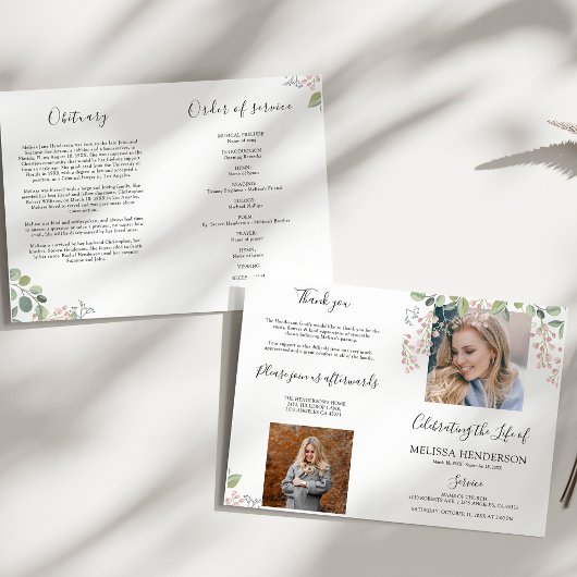 Elegant Floral Photo Funeral | Memorandum